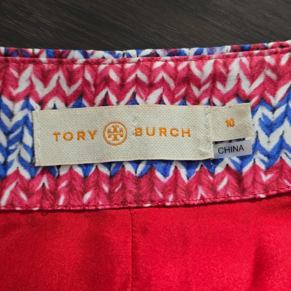 Tory Burch Womens Size 10 Red White Blue Chevron Knit Print Side‎ Zip Shorts